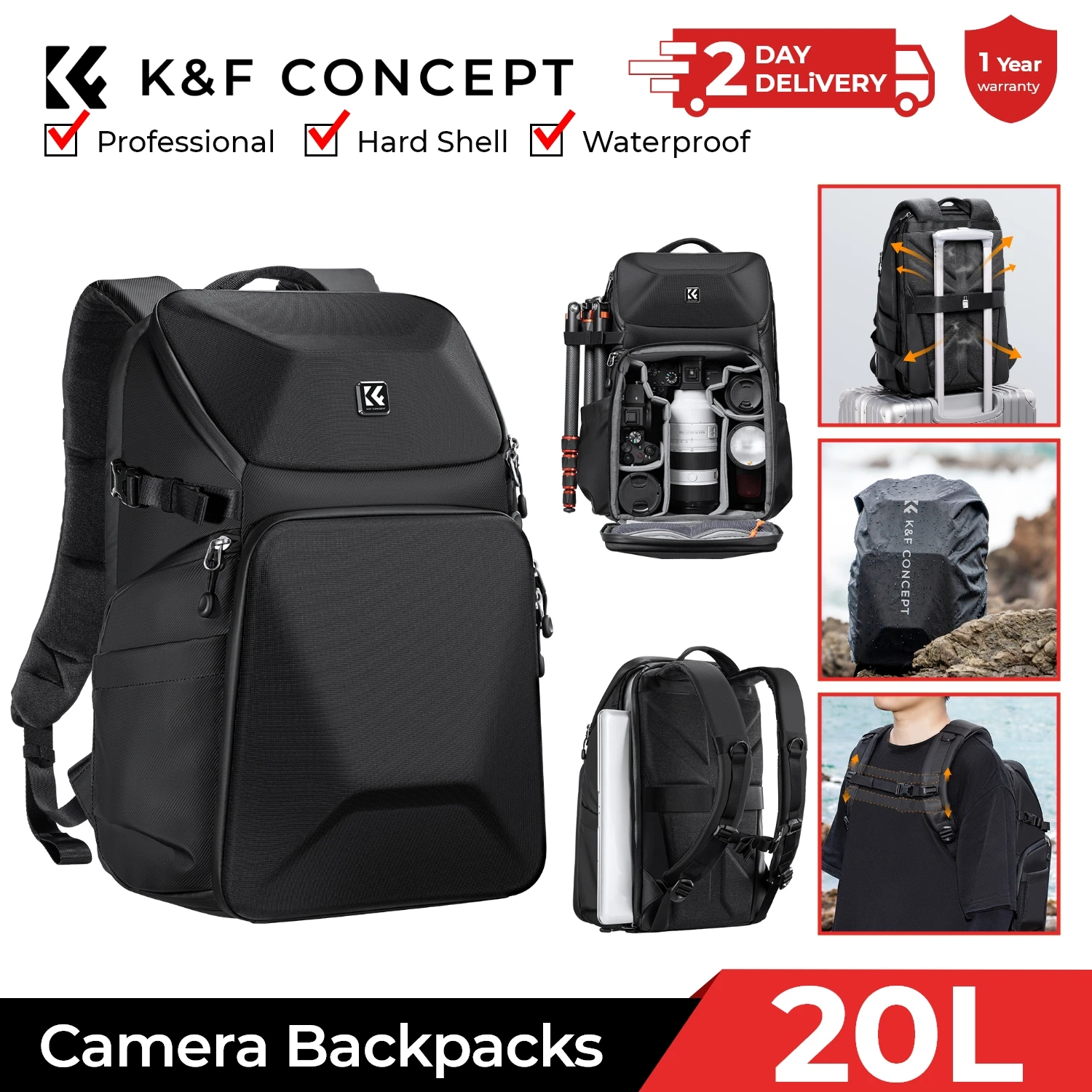 Laptop Backpack 15.6 - Mochila para Câmera K&F CONCEPT 20L