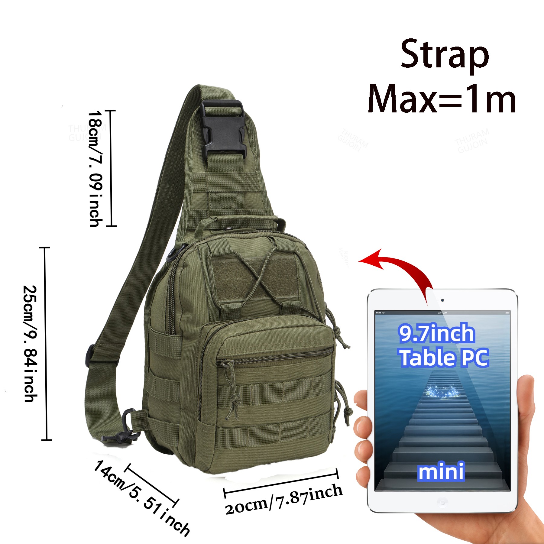 THURAM Bolsa tática ao ar livr - Sling Backpack Shoulder avaliação e preço