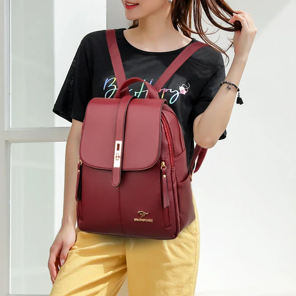 Mulheres de couro grande capac - Leather Backpack Vintage avaliação e preço