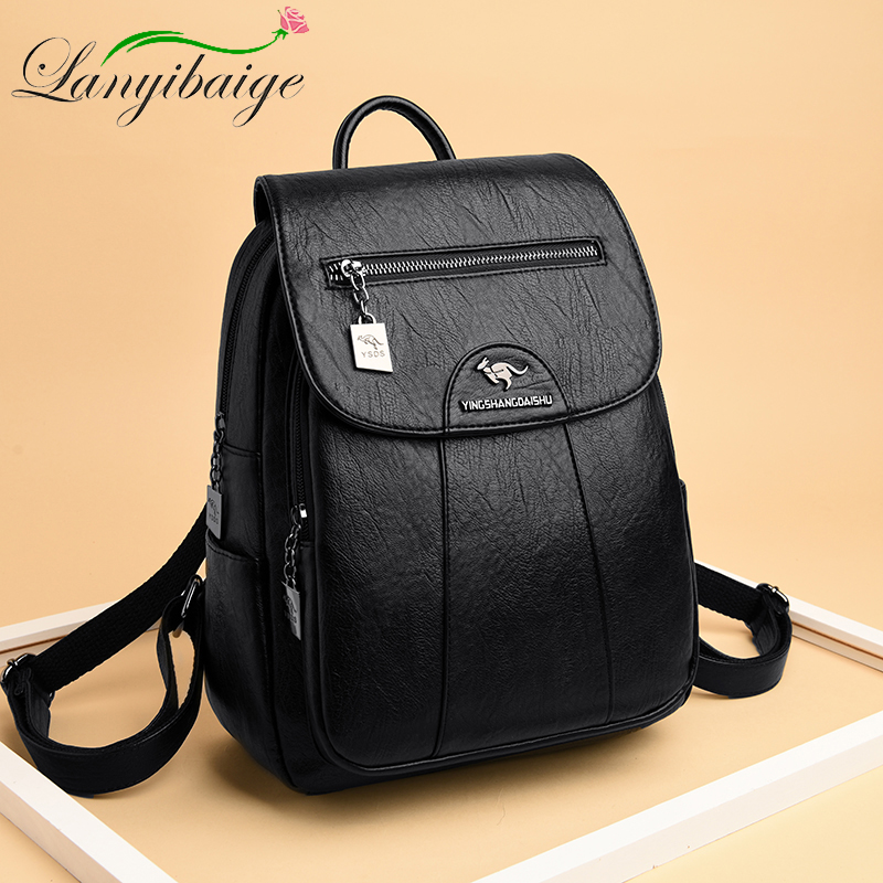 Mochila De Couro Macio Para As - Fashion Backpack Women avaliação e preço